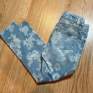Cherokee Girls Floral Print Denim Jeans Kids Size 5 Blue‎ White